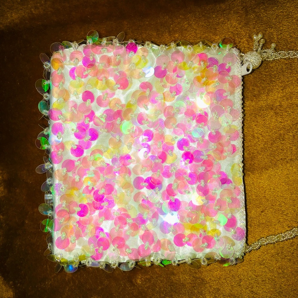 Pink and White Sequined Handbag